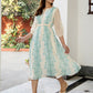 Janasya Off White Dobby Georgette Floral Flared Dress | Swadesiicart