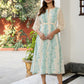 Janasya Off White Dobby Georgette Floral Flared Dress | Swadesiicart