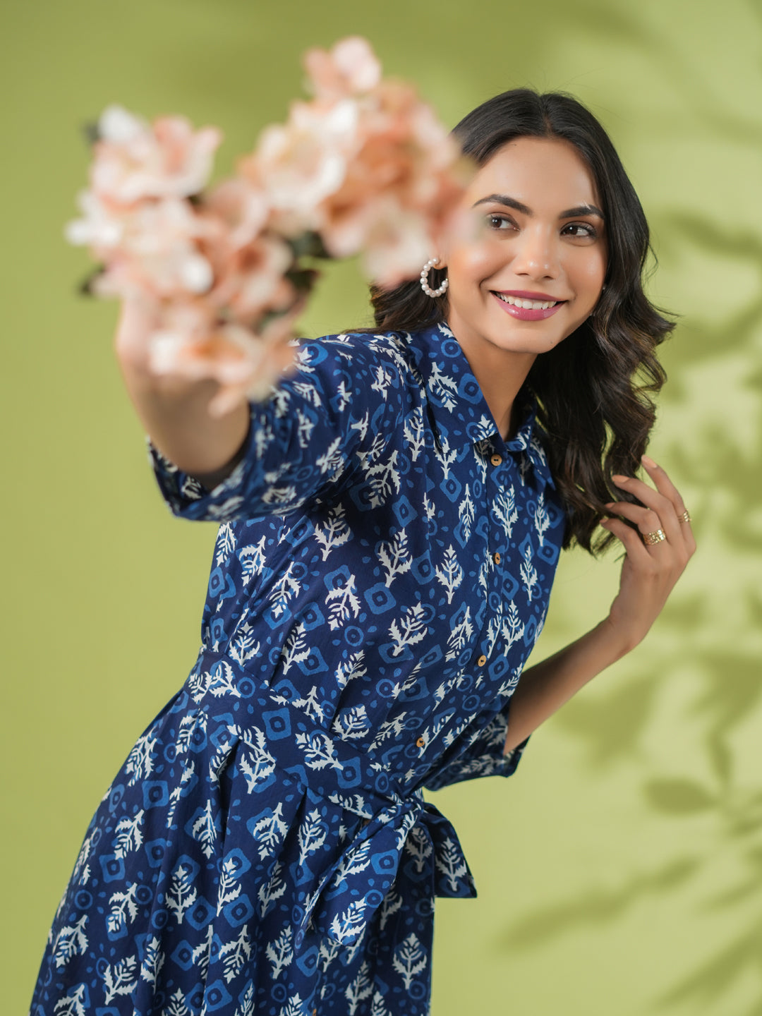Janasya Dark Cotton Ethnic Motifs Shirt Dress Dress | Swadesiicart