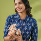 Janasya Dark Cotton Ethnic Motifs Shirt Dress Dress | Swadesiicart