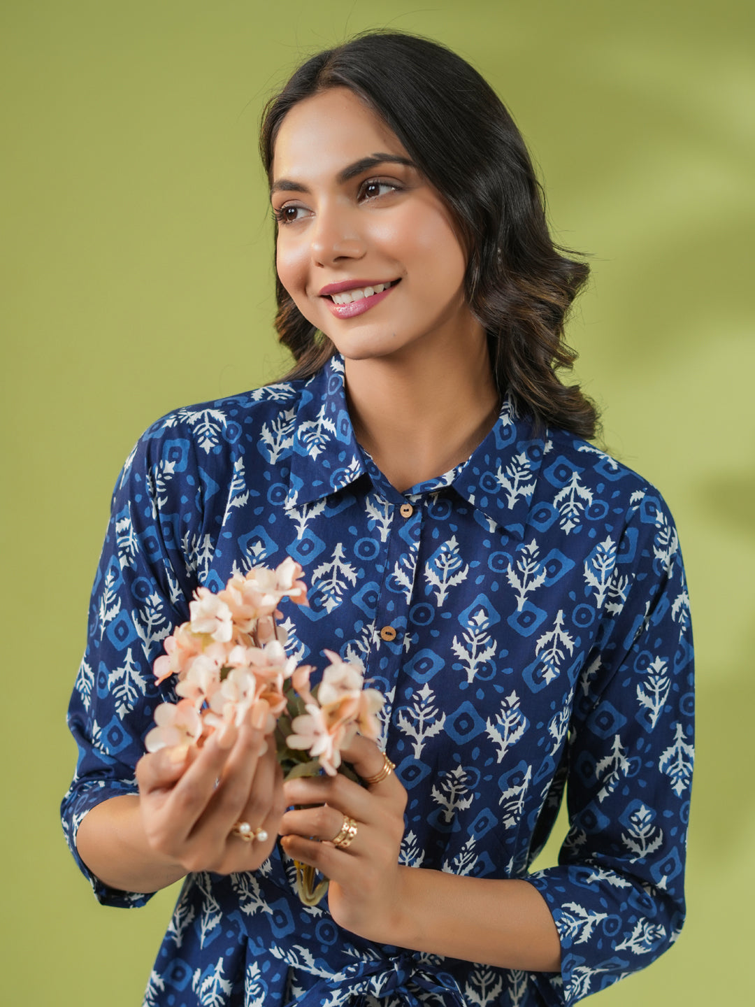 Janasya Dark Cotton Ethnic Motifs Shirt Dress Dress | Swadesiicart