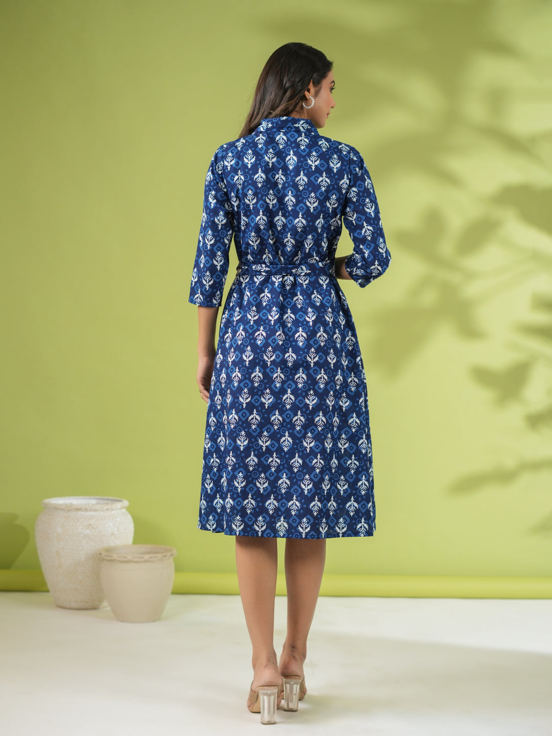 Janasya Dark Cotton Ethnic Motifs Shirt Dress Dress | Swadesiicart