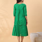 Janasya Pleated Dobby Cotton Green Embroidered V-Neck Dress | Swadesiicart