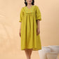 Janasya Pleated Dobby Cotton Lime Green Embroidered V-Neck Dress | Swadesiicart