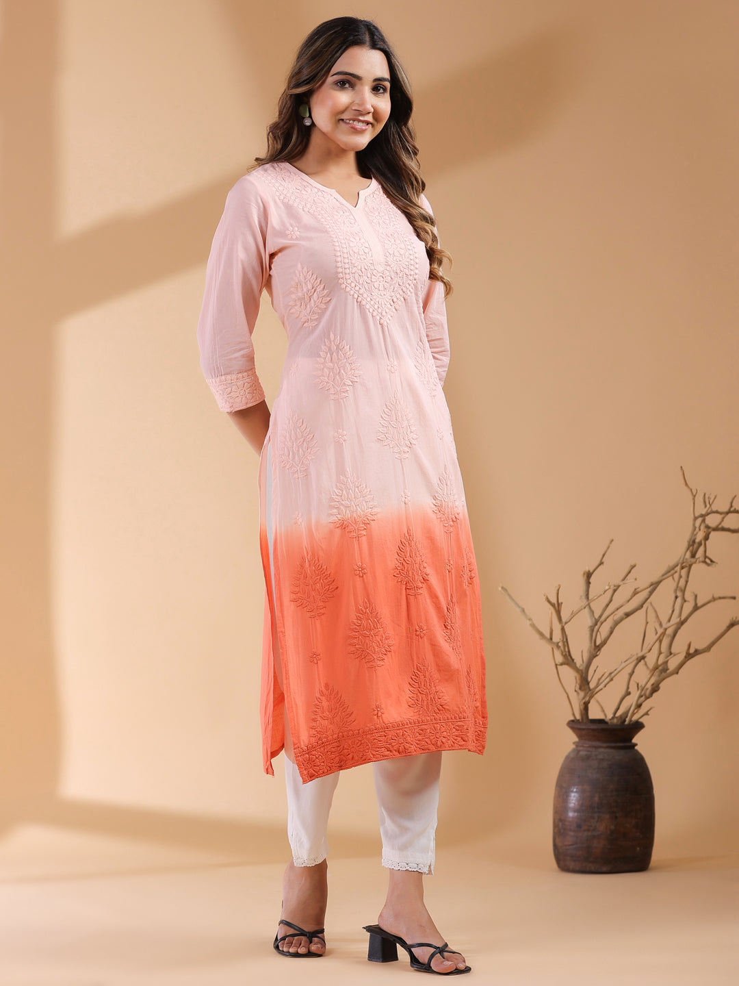 Janasya Bright Cotton Ombre Straight Kurta | Swadesiicart
