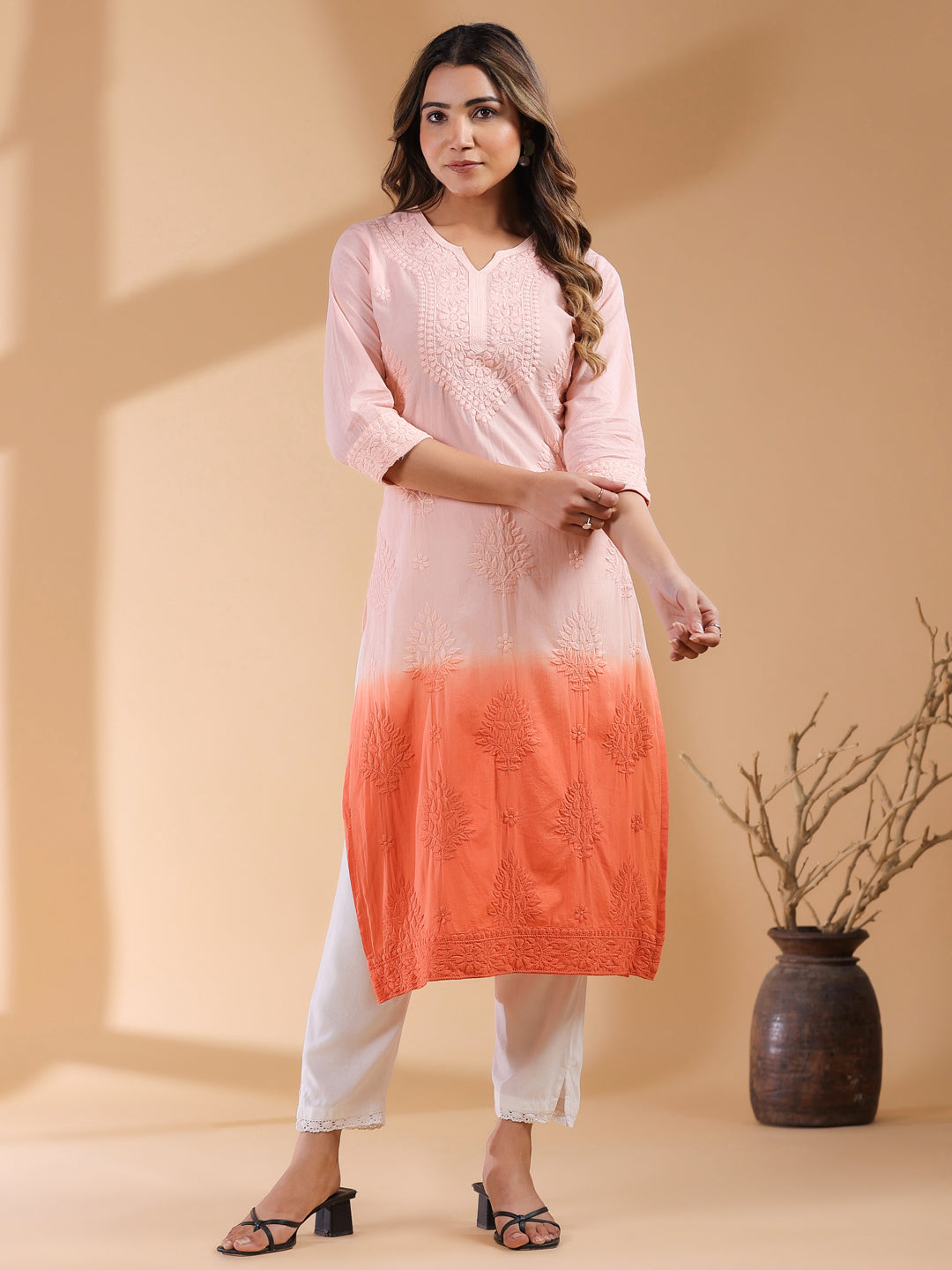 Janasya Bright Cotton Ombre Straight Kurta | Swadesiicart