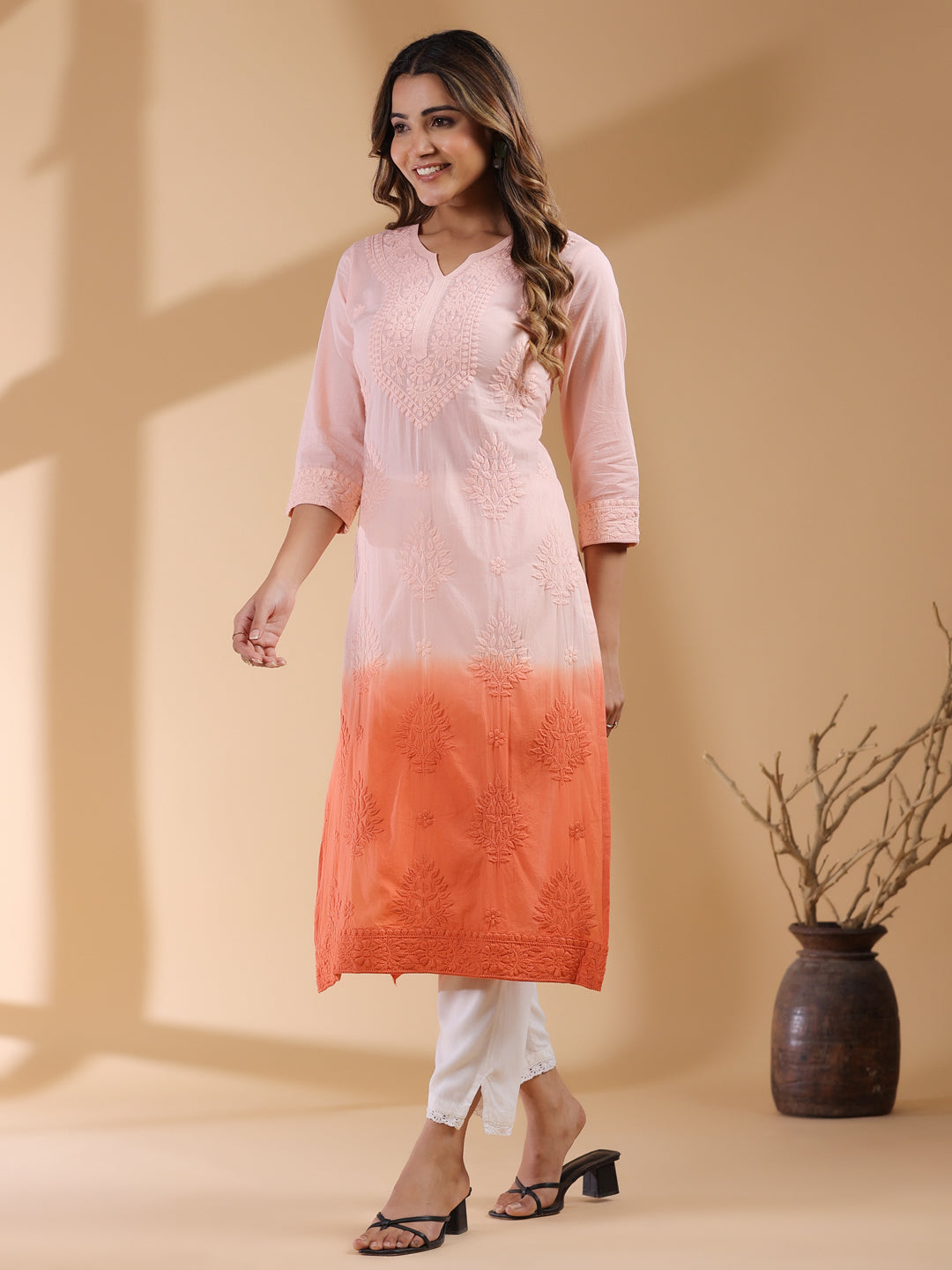 Janasya Bright Cotton Ombre Straight Kurta | Swadesiicart