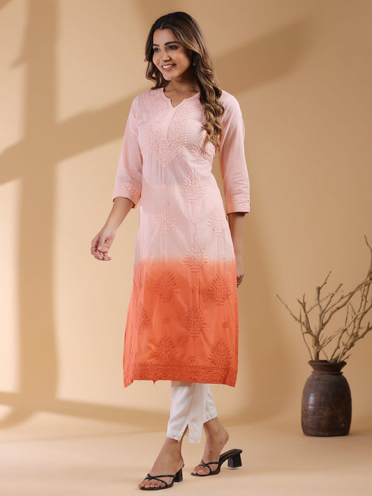 Janasya Bright Cotton Ombre Straight Kurta | Swadesiicart