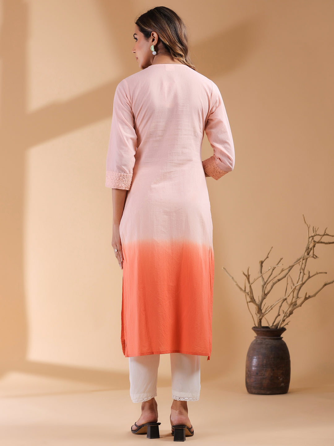 Janasya Bright Cotton Ombre Straight Kurta | Swadesiicart