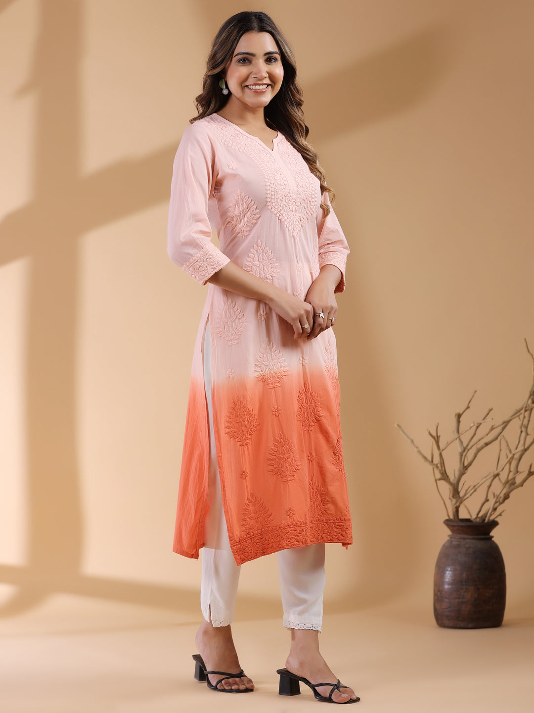 Janasya Bright Cotton Ombre Straight Kurta | Swadesiicart