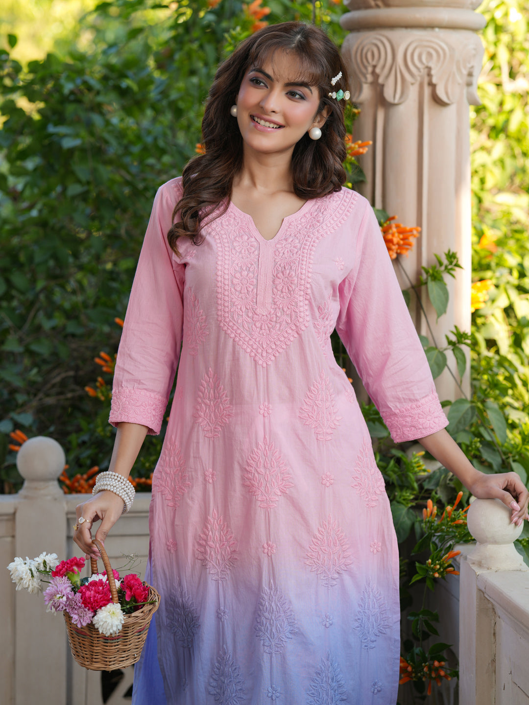 Janasya Bright Cotton Ombre Straight Kurta | Swadesiicart