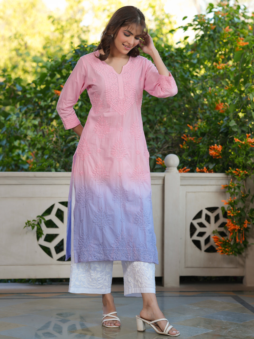 Janasya Bright Cotton Ombre Straight Kurta | Swadesiicart