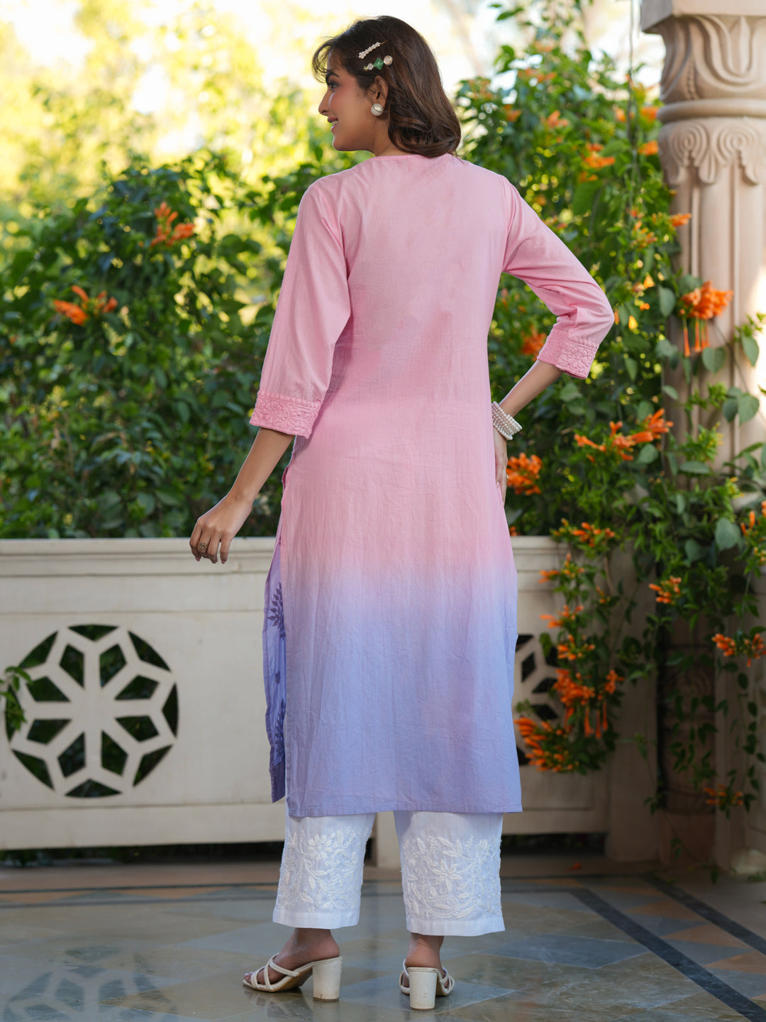 Janasya Bright Cotton Ombre Straight Kurta | Swadesiicart
