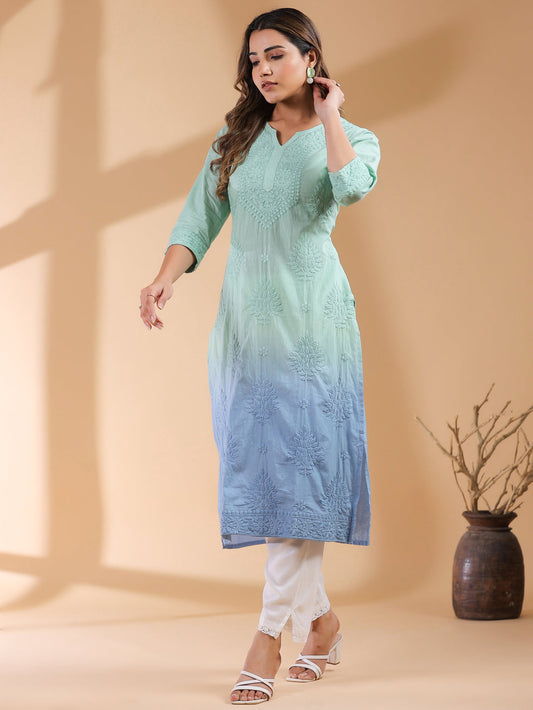 Janasya Bright Cotton Ombre Straight Kurta | Swadesiicart