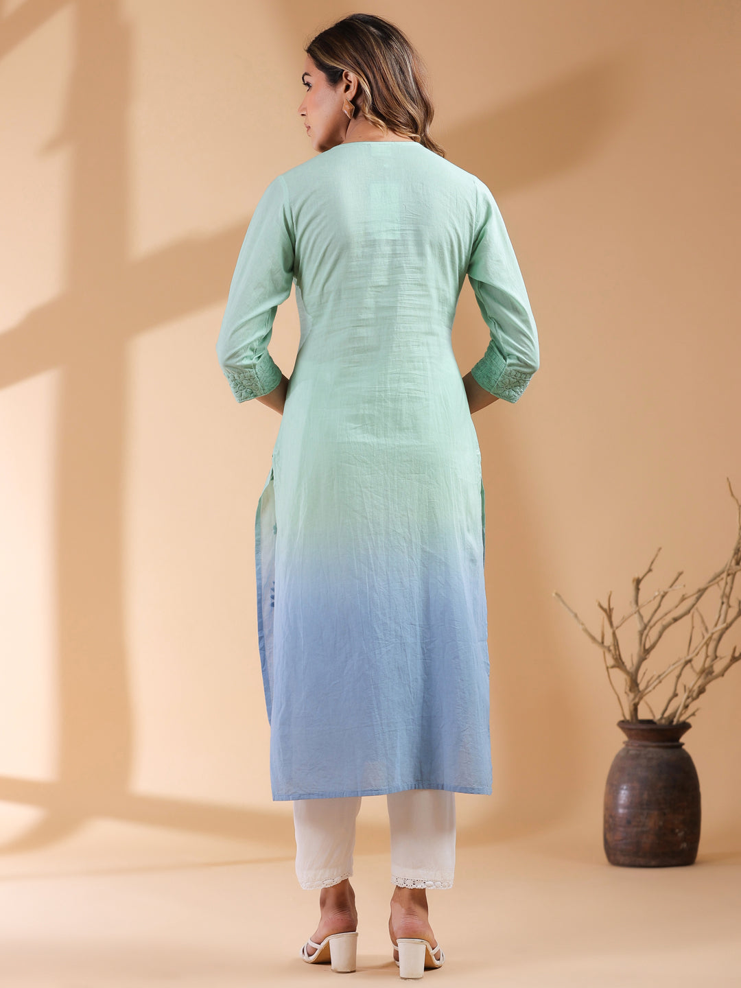 Janasya Bright Cotton Ombre Straight Kurta | Swadesiicart