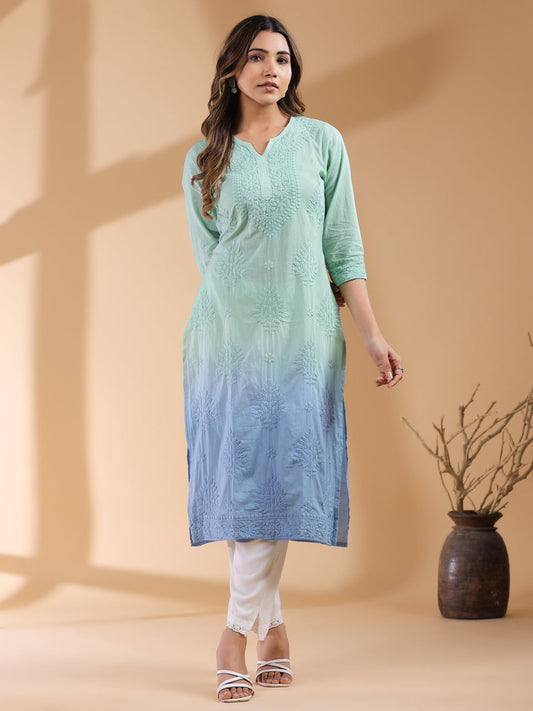 Janasya Bright Cotton Ombre Straight Kurta | Swadesiicart