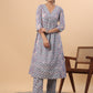 Janasya Light Blue Cambric Floral Set | Swadesiicart