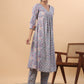 Janasya Light Blue Cambric Floral Set | Swadesiicart