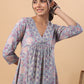 Janasya Light Blue Cambric Floral Set | Swadesiicart