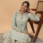 Janasya Regular Cambric Light Blue Floral Mandarin Collar Set | Swadesiicart