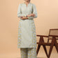 Janasya Regular Cambric Light Blue Floral Mandarin Collar Set | Swadesiicart