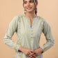 Janasya Regular Cambric Light Blue Floral Mandarin Collar Set | Swadesiicart