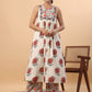 Janasya Gathered Cambric Cream Floral Round Neck Kurta & Bottom | Swadesiicart