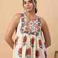 Janasya Gathered Cambric Cream Floral Round Neck Kurta & Bottom | Swadesiicart