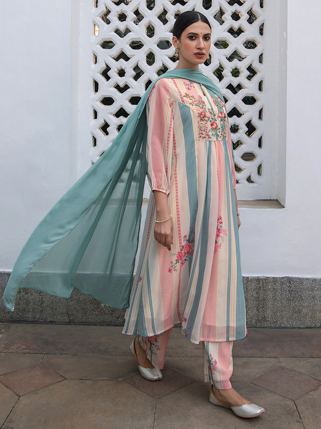 Janasya From Style Master Georgette Floral A-Line Kurta Set | Swadesiicart