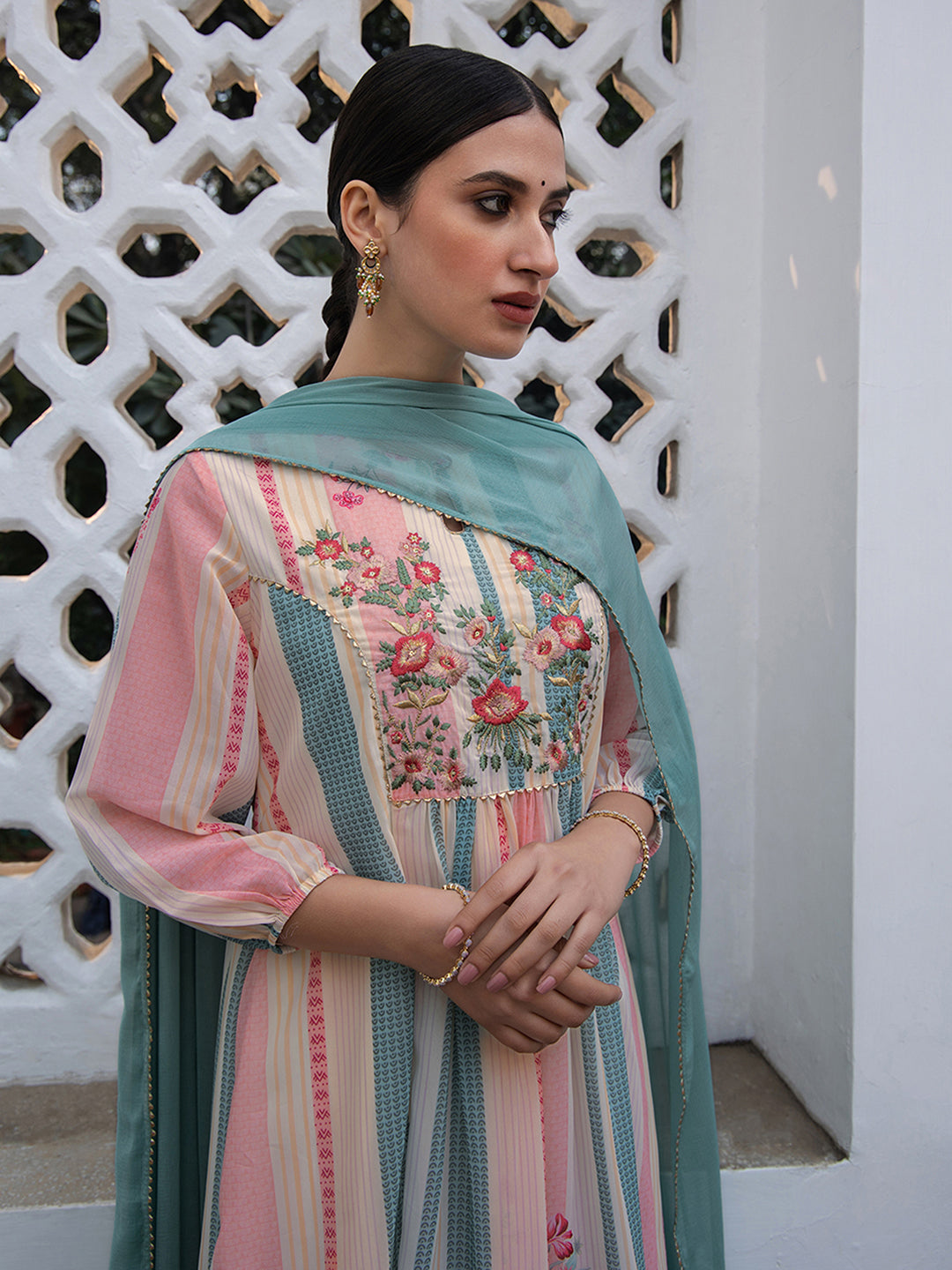 Janasya From Style Master Georgette Floral A-Line Kurta Set | Swadesiicart