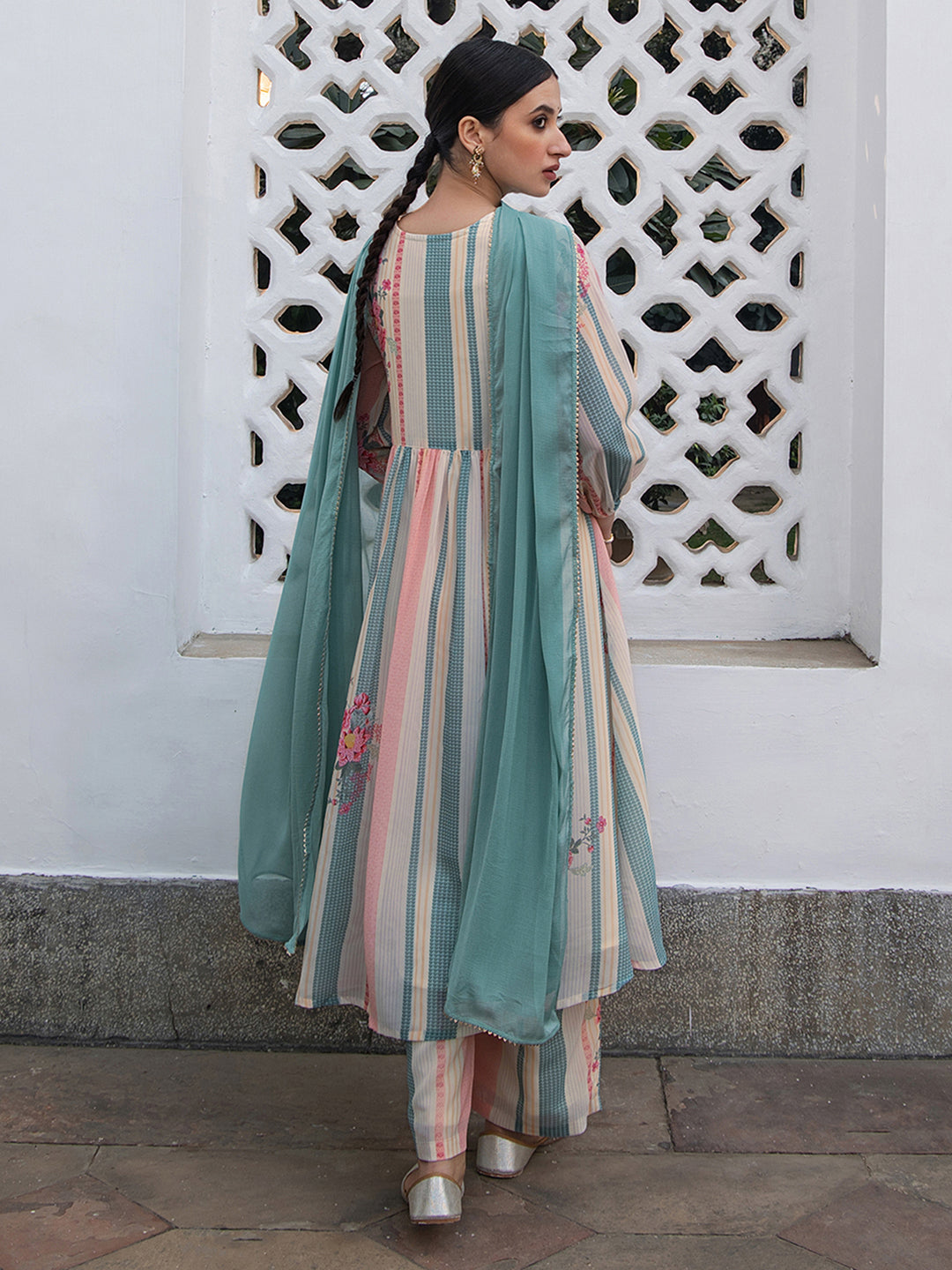 Janasya From Style Master Georgette Floral A-Line Kurta Set | Swadesiicart