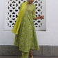 Janasya Anarkali Weightless Georgette Lime Green Yoke Embroidery Notch Neck Set | Swadesiicart