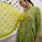 Janasya Anarkali Weightless Georgette Lime Green Yoke Embroidery Notch Neck Set | Swadesiicart