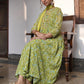 Janasya Anarkali Weightless Georgette Lime Green Yoke Embroidery Notch Neck Set | Swadesiicart