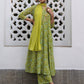 Janasya Anarkali Weightless Georgette Lime Green Yoke Embroidery Notch Neck Set | Swadesiicart