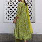 Janasya Anarkali Weightless Georgette Lime Green Yoke Embroidery Notch Neck Set | Swadesiicart