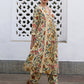 Janasya Gathered Cambric Beige Floral V-Neck Kurta & Bottom | Swadesiicart