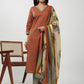 Janasya Regular Cambric Brown Floral V-Neck Set | Swadesiicart