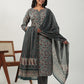 Janasya Beige Cambric Floral Kurta Set | Swadesiicart