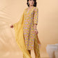 Janasya Straight Cambric Mustard Floral V-Neck Kurta,Bottom & Dupatta | Swadesiicart