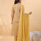 Janasya Straight Cambric Mustard Floral V-Neck Kurta,Bottom & Dupatta | Swadesiicart