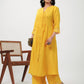 Janasya A-Line Muslin Yellow Embroidered V-Neck with Band Collar Kurta & Bottom | Swadesiicart