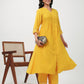 Janasya A-Line Muslin Yellow Embroidered V-Neck with Band Collar Kurta & Bottom | Swadesiicart