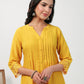 Janasya A-Line Muslin Yellow Embroidered V-Neck with Band Collar Kurta & Bottom | Swadesiicart