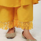 Janasya A-Line Muslin Yellow Embroidered V-Neck with Band Collar Kurta & Bottom | Swadesiicart