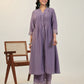 Janasya A-Line Muslin Lavender Solid V-Neck with Band Collar Kurta & Bottom | Swadesiicart