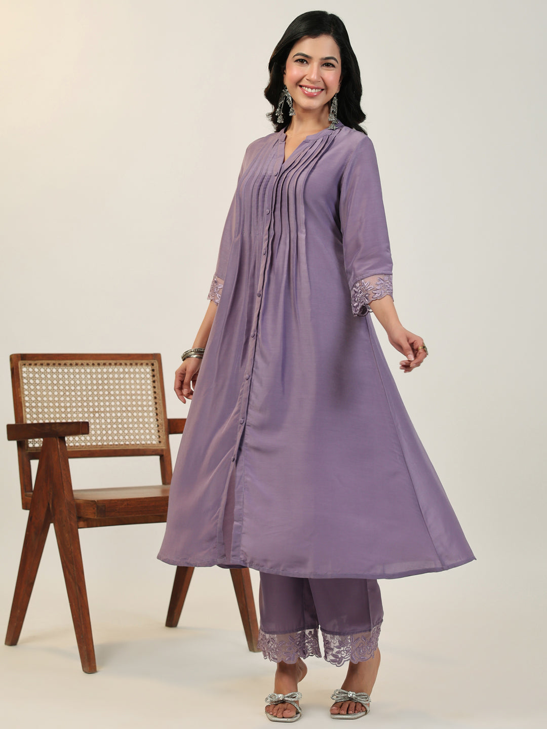 Janasya Dark Muslin Embroidered A-Line Kurta Set | Swadesiicart