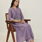 Janasya A-Line Muslin Lavender Solid V-Neck with Band Collar Kurta & Bottom | Swadesiicart