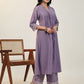 Janasya A-Line Muslin Lavender Solid V-Neck with Band Collar Kurta & Bottom | Swadesiicart