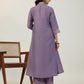 Janasya A-Line Muslin Lavender Solid V-Neck with Band Collar Kurta & Bottom | Swadesiicart